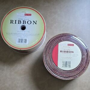 Bundle Of Two Wire Edged Christmas Ribbon Wheels.